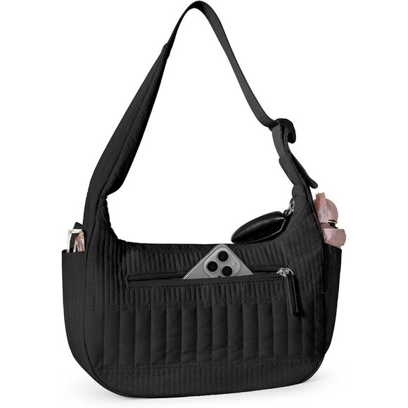 Crescent Women's Light Quilted Puffy Black Shoulder Bag for Travel - Picture 1 of 8